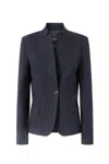 Pinko Tailored Pinstripe Blazer With Structured Shoulders In Blue