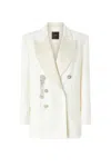 Pinko Tailored Double-breasted Blazer With Decorative Brooches In White