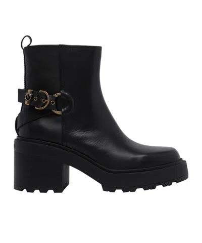 Pinko Altea Buckle-strap Boots In Black