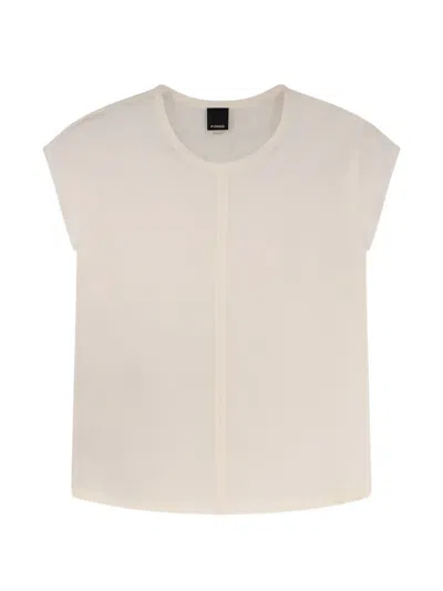 Pinko Blossom Silk Shirt Cap Sleeves Round Neck In Neutral