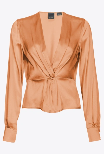 Pinko Long-sleeved Satin Blouse In Maroon Brown