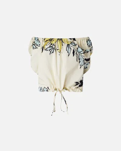 PINKO FLORAL COTTON BLOUSE WITH OPEN SHOULDERS