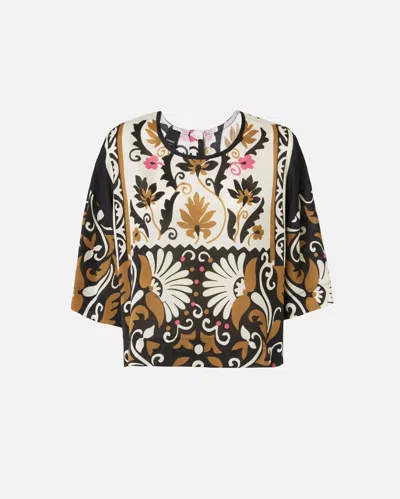 Pinko Short-sleeved Blouse With Floral Print In Bunt