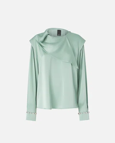 PINKO BLOUSE WITH DRAPED COLLAR AND JEWEL DETAILS