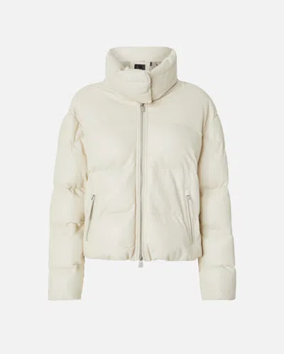 Pinko Short Padded Jacket In High-neck Leather In Gris Doublure Argent