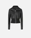 Pinko Short Nappa Leather And Knit Jacket In Black