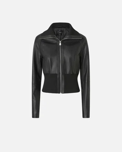 PINKO BLOUSON COURT EN MAILLE ET CUIR NAPPA