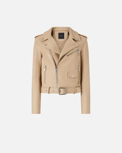Pinko Blouson De Motard En Cuir Nappa Souple In Dove Beige