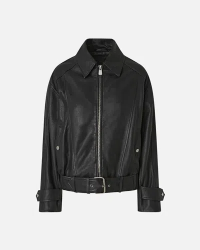 PINKO BUBBLE LEATHER JACKET WITH EMBROIDERY