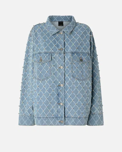 Pinko Blouson En Denim À Losanges Et Strass In Blue