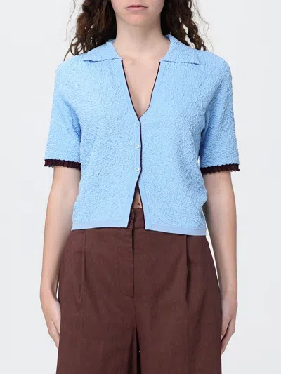 Pinko Short-sleeved Knitted Cardigan In Blue