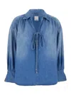 Pinko Blue Blouse With V-neck On The Front And Dropped Shoulders