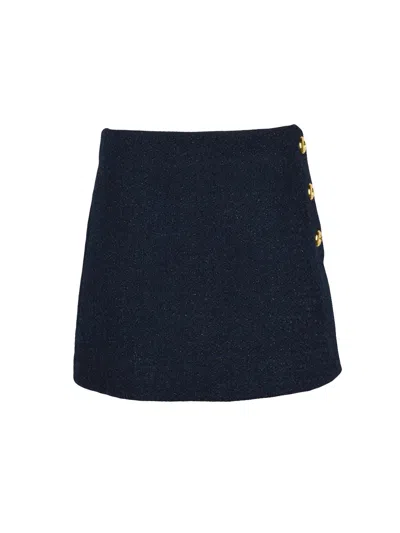 Pinko Blue Bouclé Zip Mini Skirt In Black