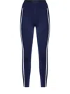 Pinko 'luna Piena' Blue Pants With Love Birds Diamond Cut Embroidery On The Front And Side Striped Detail