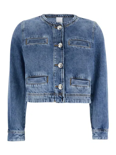 Pinko Blue Cropped Jacket With Patch Pockets On The Front