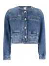 Pinko Blue Cropped Jacket With Patch Pockets On The Front In Blue