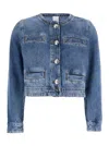 Pinko Blue Cropped Jacket With Patch Pockets On The Front In Blue