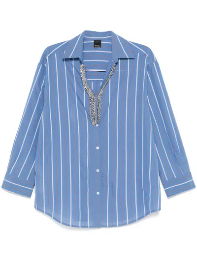 PINKO BLUE CRYSTAL-EMBELLISHED STRIPED SHIRT