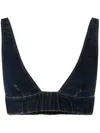 Pinko V-neck Denim Cropped Top In Blue