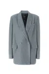 Pinko Double-breasted Blazer With Rhinestones In Grey