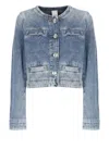 Pinko Blue Cropped Jacket With Patch Pockets On The Front In Blue