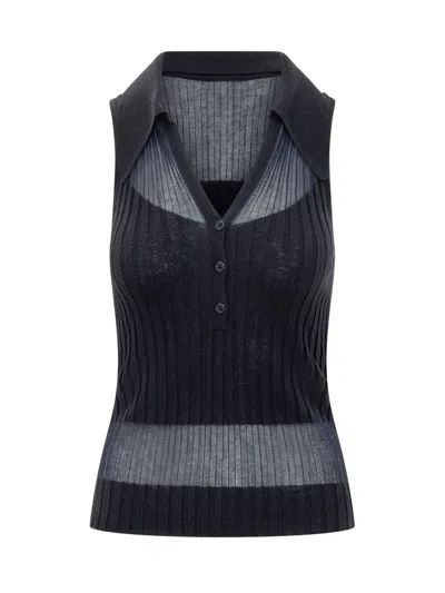 Pinko Blue Knitted Shirt Collar Top