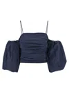 Pinko Cropped Top With Puff Sleeves And Straps In Blue