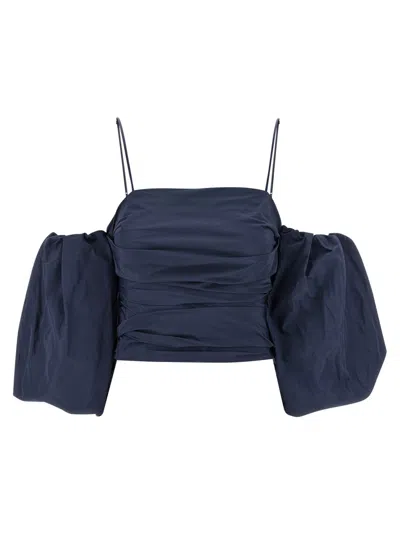 Pinko Cropped Top With Puff Sleeves And Straps In Multi