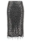 Pinko Fringed Black Sequined Midi Skirt With Removable Underskirt In Multi