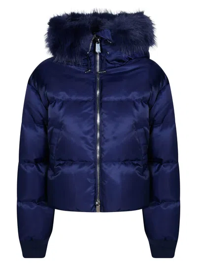 Pinko Blue Piastraia Faux Fur Satin Down Jacket