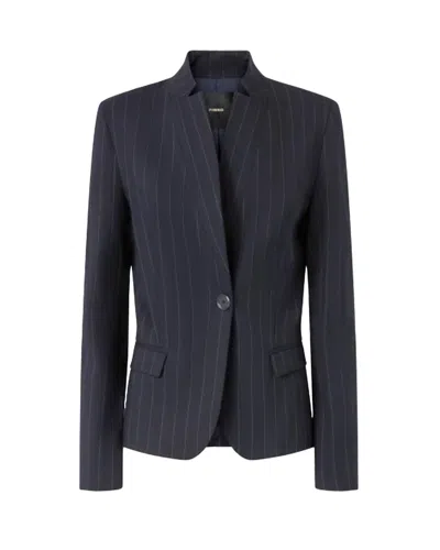 PINKO BLUE PINSTRIPED WOOL FITTED BLAZER