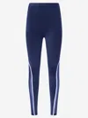 Pinko 'luna Piena' Blue Pants With Love Birds Diamond Cut Embroidery On The Front And Side Striped Detail
