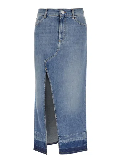 Pinko Blue Skirt With Split On The Front And Logo Patch On The Back
