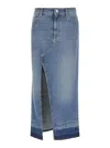 Pinko Blue Skirt With Split On The Front And Logo Patch On The Back In Blue