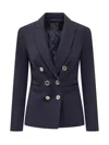 Pinko Blue Solid Notched Lapel Blazer In Blue