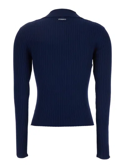 Pinko Blue Sweater With V-neck And Clip Closure In Viscose Blend Woman