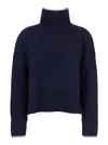 Pinko Blue Turtleneck Sweater With Back Logo In Wool Woman In Blue
