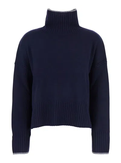 PINKO BLUE TURTLENECK SWEATER WITH BACK LOGO IN WOOL WOMAN