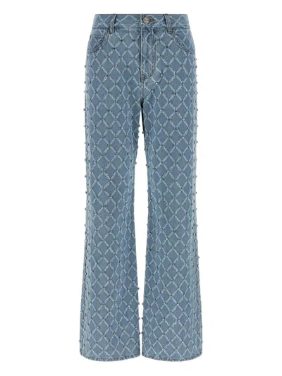 Pinko Studded Lattice Jeans In Blue