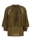 Pinko Sheer Layered Tassel Sleeve Blouse