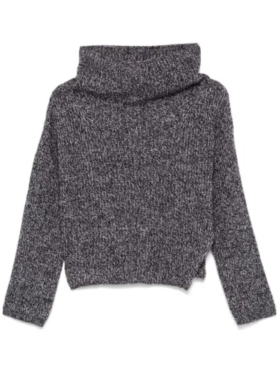 Pinko Multicolor Asymmetrical Ribbed Sweater In Grey
