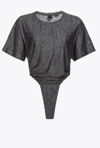 Pinko Slub Linen Bodysuit In Limo Black