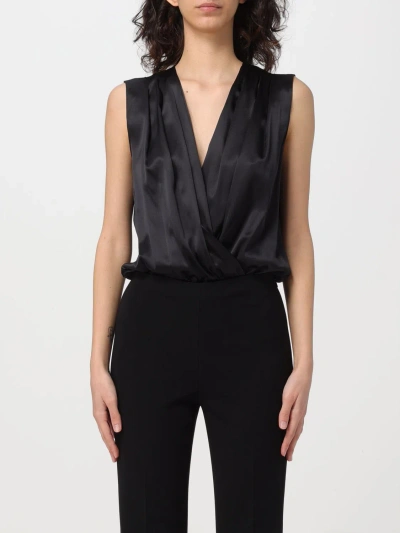 Pinko Crinkle Satin Top With Draping In Black