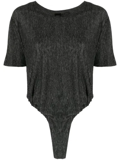 Pinko High-cut Linen Bodysuit In Grigio