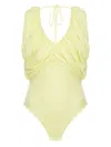 Pinko Gathered V-neck Bodysuit With Back Drawstring In Yellow
