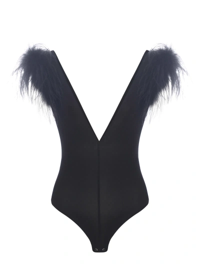 Pinko Bodysuit  Buttafuoco With Feathers In Nero
