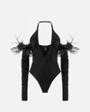 Pinko Bodysuit With Feathers In Black