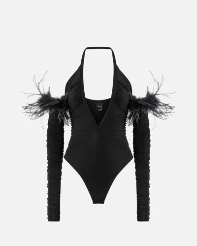 Pinko Bodysuit With Feathers In Black