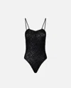 Pinko Bodysuit With Thin Lace Straps In Limo Black