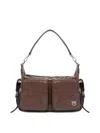 Pinko Rectangular Quilted Leather Shoulder Bag In Brown